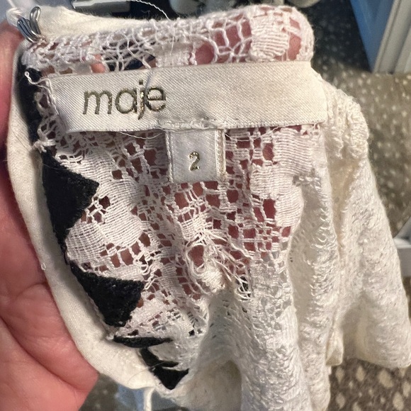 Maje guipure cream lace top with black embroidery sz 2 (@ US 8) - Picture 6 of 11